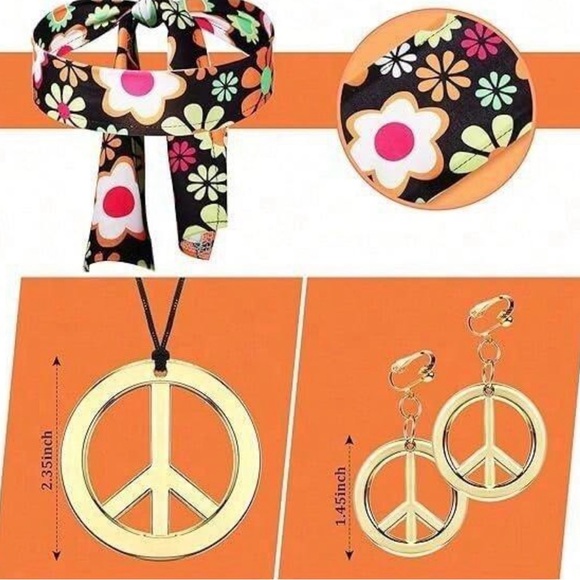 Women Costume 80's and 90's hippie disco dress with accedories Medium New - Picture 2 of 4